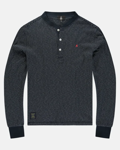 De 100% Katoenen Henley Stripe